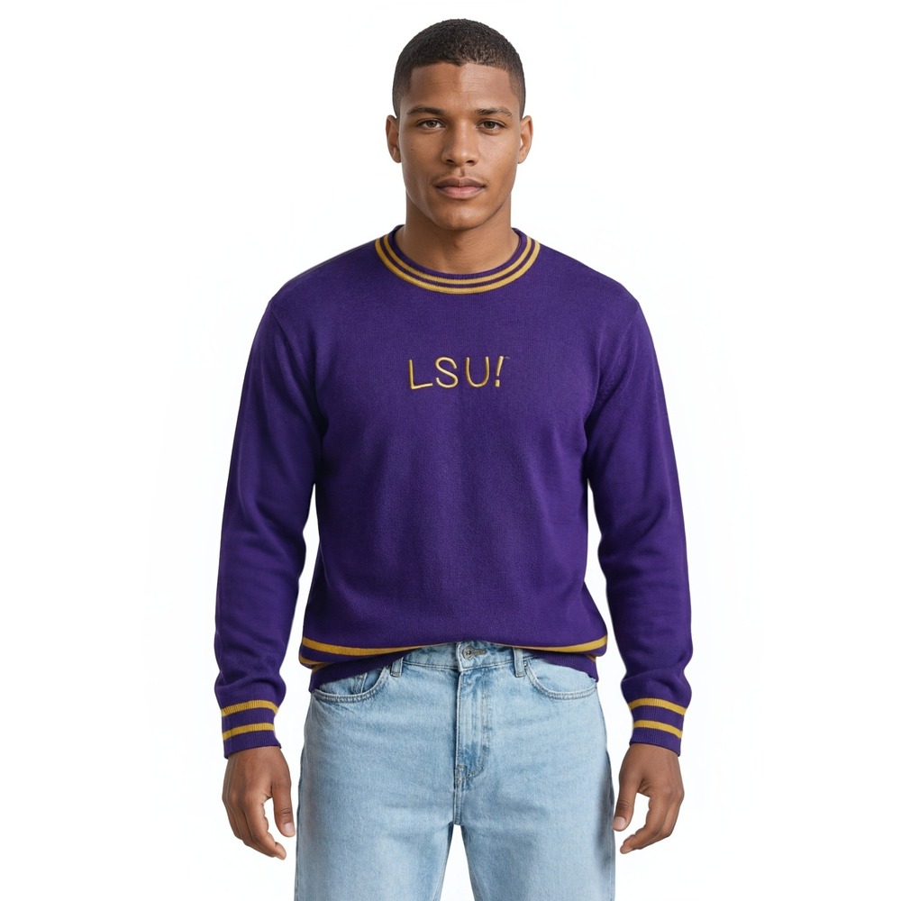 College Buddies LSU Tigers Sweater Men's Size Large Purple Gold Embroidered Knit